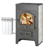 Печь-Камин ВЕЗУВИЙ ПК-01 (205) с плитой и т/о беж. 12 кВт (200 м3) Ø 150 мм