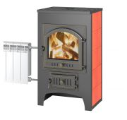 Печь-Камин ВЕЗУВИЙ ПК-01 (205) с плитой и т/о красн. 12 кВт (200 м3) Ø 150 мм
